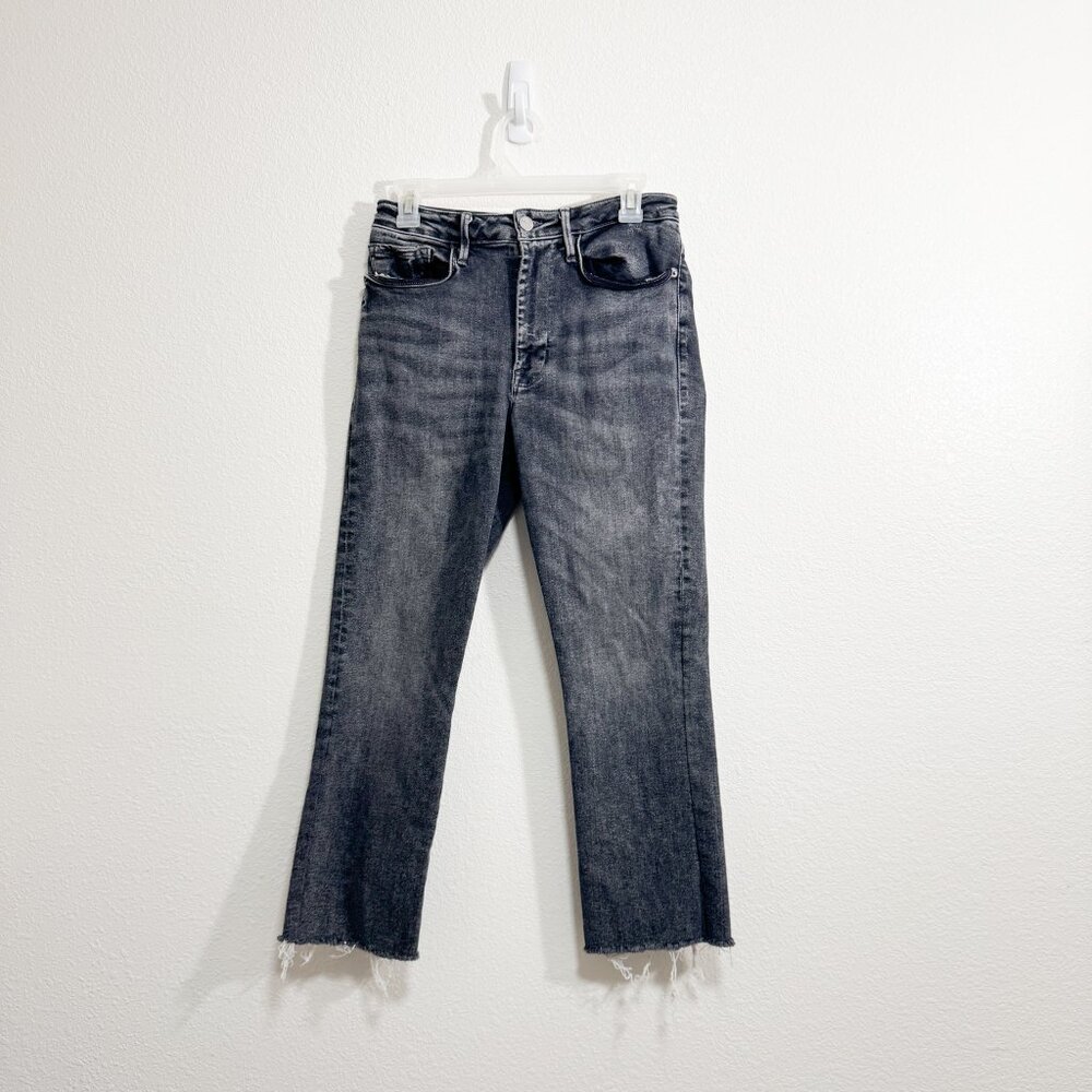 Frame Jeans Le One Crop Mini Boot in Faded Black Hughes Size 2 Raw Frayed Hem - Picture 2 of 8